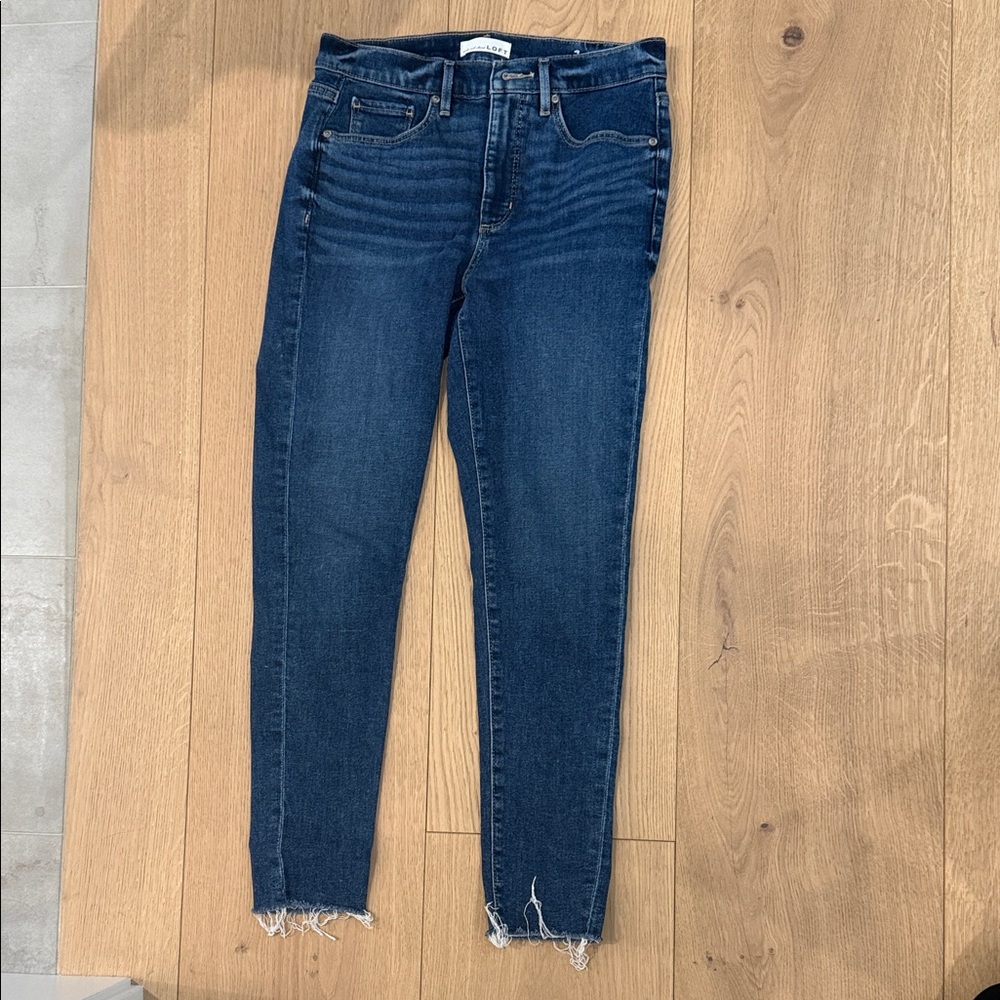 LOFT Dark Blue Skinny Jeans with Raw Hem
